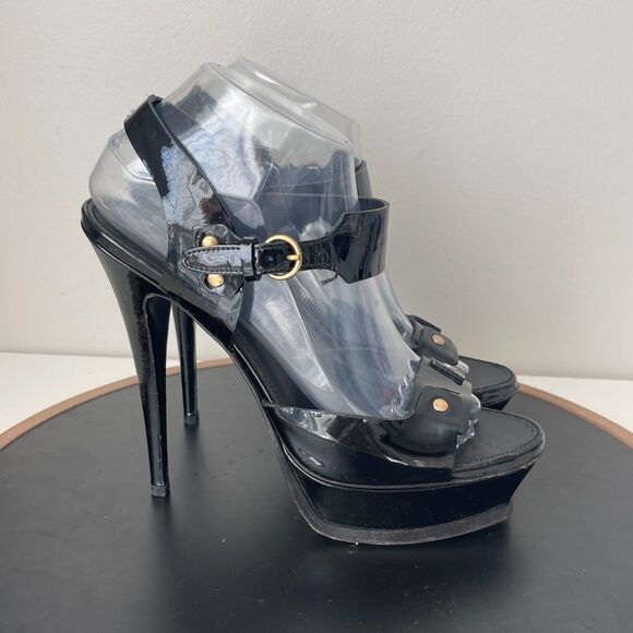 Yves Saint Laurent Heels Women 40 Black Patent Leather Platform Stiletto Italy - Picture 1 of 16